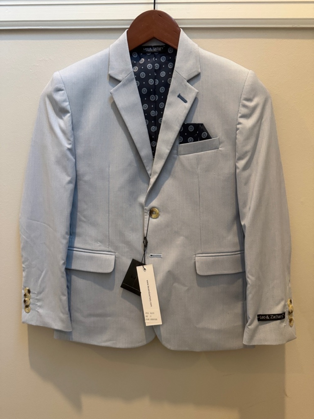 NWT Leo & Zachary Light Blue Seersucker Boys' Blazer Sz 12